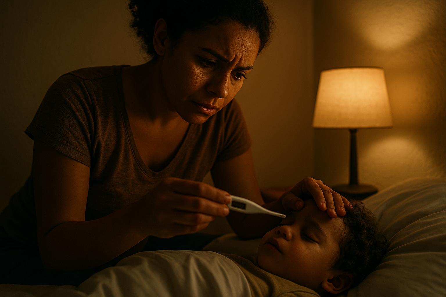 Mãe preocupada com filho doente