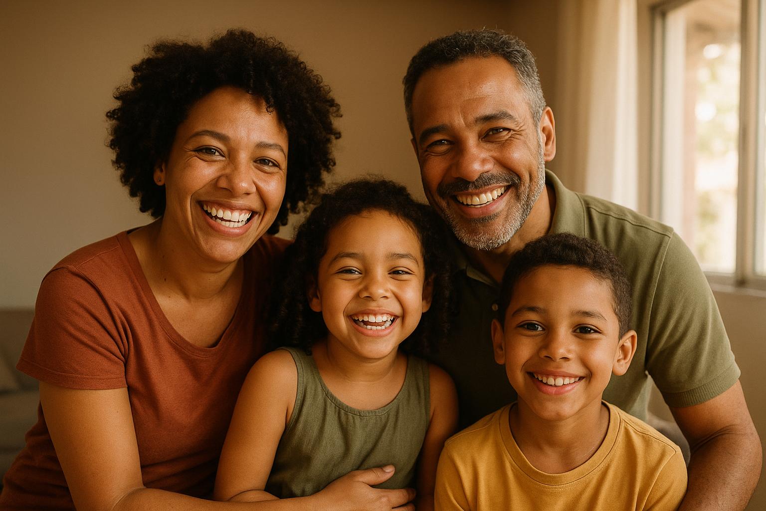 Família feliz e protegida